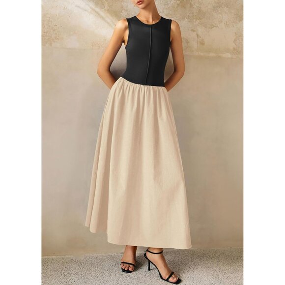 Women's Maxi Dress Summer Casual Patchwork Flowy Sleeveless Vacation - Picture 5 of 8